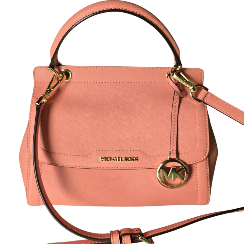 Michael Kors Orange Crossbody Bag with Gold Accents and Adjustable Strap